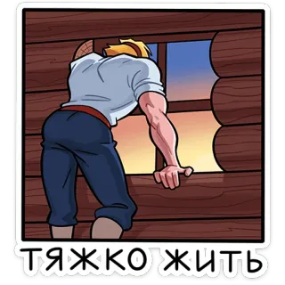 ⭐ ТЯЖКОЖИТЬ man, cartoon, window, russian, text telegram sticker