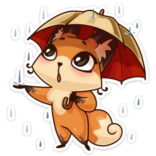 ☔️ fox, cute, umbrella, rain, animal, cartoon whatsapp sticker
