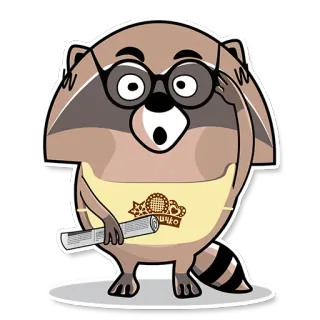 🤔 ЛИЧКО 너구리, 만화, 동물, 안경, 신문, 충격, 귀여운, 러시아어 텍스트 telegram sticker