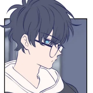 🚏 Anime, Junge, Brille, Charakter, blaue Haare, Illustration whatsapp sticker