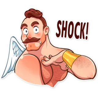 😳 SHOCK! homme, choqué, ailes, dessin animé, moustache, expression telegram sticker