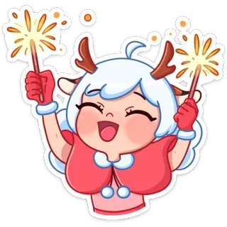 🎇 Бенгальские огни, Мультфильм, Праздник, Праздничный, Персонаж, Олень, Девочка whatsapp sticker