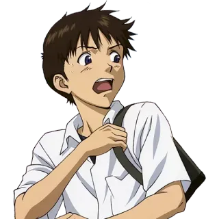 😵 Shinji Ikari Neon Genesis Evangelion anime, boy, school uniform, nervous, concerned telegram sticker