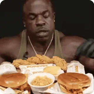 😋 음식, 남자, 근육, 먹기, Popeyes, 치킨 whatsapp sticker
