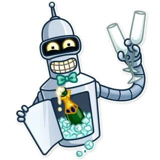 😁 Bender Futurama бендер, футурама, робот, вечеринка, шампанское, выпивка, праздник whatsapp sticker