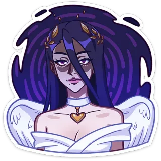 😈 นางฟ้า, เด็กผู้หญิง, การ์ตูน, ปีก, สีม่วง, เทพธิดา whatsapp sticker