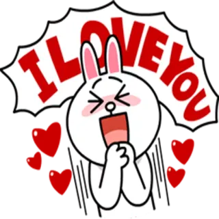 😄 I LOVE YOU amor, conejo, lindo, dibujos animados, feliz, saludo, afecto, expresión whatsapp sticker