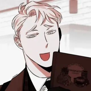 🙏 남자, 애니, 빨간색, 머리카락, 눈, 초콜릿 telegram sticker
