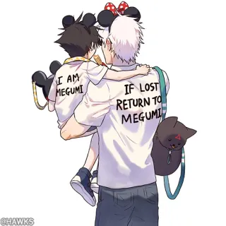 🖤 I AM MEGUMI, IF LOST RETURN TO MEGUMI Anime, Famiglia, Carino, Vestiti coordinati, Padre, Figlio, Mickey Mouse whatsapp sticker