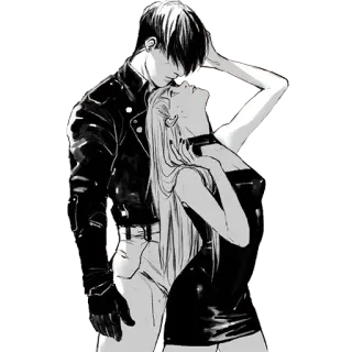 ❤️ casal, abraço, jaqueta de couro, monocromático, relacionamento, anime, mangá whatsapp sticker