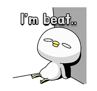 ⭐ I'm beat.. 오리, 피곤한, 지친, 만화, 풀이 죽은, 귀여운 telegram sticker