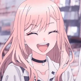 😄 Marin Kitagawa My Dress-Up Darling Anime, Ragazza, Carina, Sorriso, Capelli Rosa, Girocollo telegram sticker