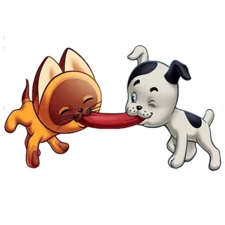 😄 cat, dog, tug of war, cartoon, animals, playful, friendship telegram sticker