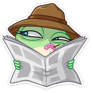 🔍 наклейка, чтение, газета, шляпа, персонаж, мультфильм telegram sticker
