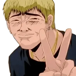 😬 anime, simbol perdamaian, karakter, kartun, tersenyum whatsapp sticker