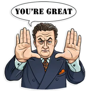 🤙 YOU'RE GREAT комплимент, позитив, поддержка, пузырь речи, мужчина, костюм telegram sticker