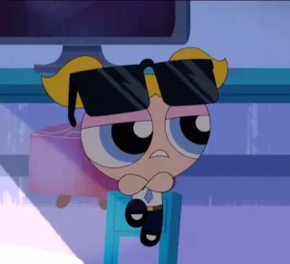 😒 Bubbles The Powerpuff Girls desenho animado, menina, óculos de sol, Lindinha, As Meninas Superpoderosas telegram sticker