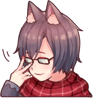 👓 Аниме, Кошачьи ушки, Очки, Свитер, Милый, Мультфильм whatsapp sticker