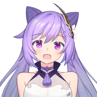 😃 Keqing Genshin Impact Anime, Genshin Impact, Keqing, Video game, Rambut ungu, Telinga kucing whatsapp sticker