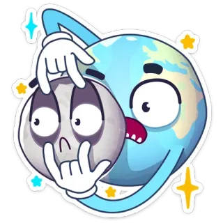 🎭 earth, moon, planet, cartoon, mask telegram sticker