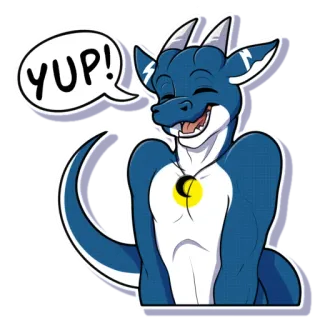 😁 YUP! Drache, Cartoon, fröhlich, jup, Sprechblase telegram sticker