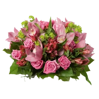 🌺 ดอกไม้, การจัดดอกไม้, ดอกกุหลาบ, กล้วยไม้, สีชมพู, สีเขียว, ช่อดอกไม้ whatsapp sticker