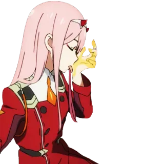 🍯 Zero Two Darling in the Franxx anime, zero two, pink hair, girl, red uniform telegram sticker