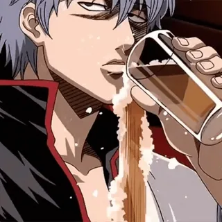 😒 Gintoki Sakata Gintama аниме, смешной, гинтоки, пьющий, саката, гинтама, пиво, разливающий telegram sticker