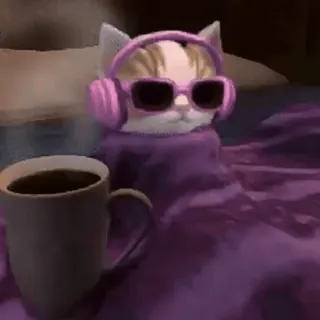☕️ kucing, kopi, headphone, kacamata hitam, santai, relaksasi, imut whatsapp sticker