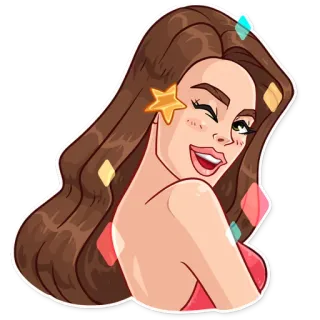😉 여자, 윙크, 만화, 별, 미소, 소녀 telegram sticker