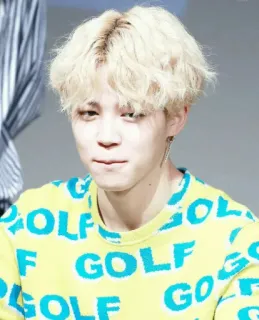 🍡 GOLF persona, hombre, jimin, cantante, kpop, pelo rubio, golf whatsapp sticker