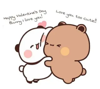 ❤️ Happy Valentine's Day Bunny I love you! Love you too cutie!! saint-valentin, amour, lapin, ours, mignon, dessin animé telegram sticker