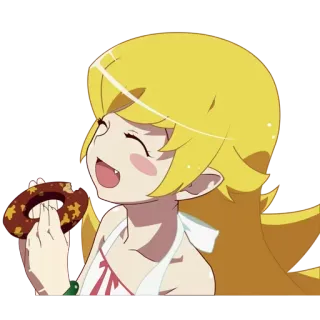 😄 Shinobu Oshino Monogatari Аниме, Персонаж, Пончик, Девушка, Улыбка, Милый telegram sticker