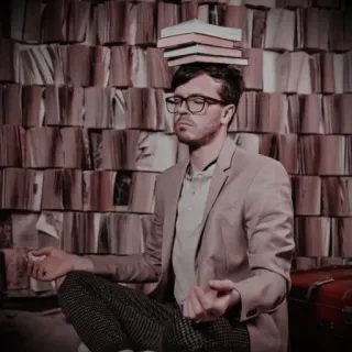 😌 meditación, libros, equilibrio, intelectual, hombre, yoga telegram sticker