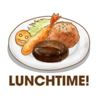 🍴 LUNCHTIME! pranzo, cibo, pasto, tempura, riso, faccina, piatto whatsapp sticker