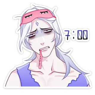 🌄 7:00 ง่วง, เหนื่อย, เช้า, ตัวละคร, ผ้าปิดตา, 7 โมงเช้า telegram sticker