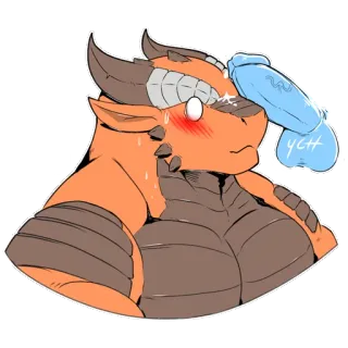🍆 YCH dragon, furry, malade, mal de tête, poche de glace telegram sticker