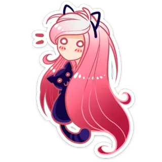 😯 anime, cat, kawaii, pink hair, cartoon, cute, chibi telegram sticker