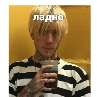 😶 ладно Lil Peep, Мем, Знаменитость, Тату на лице, Русский текст, Напиток, Музыка, Рэпер telegram sticker