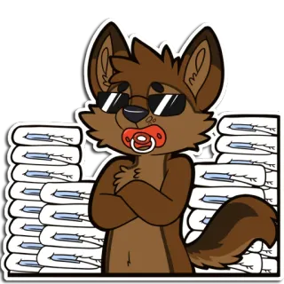 😎 furry, anthropomorphic, wolf, diaper, pacifier, sunglasses, cartoon, cute telegram sticker