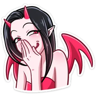 😅 демон, рога, крылья, мультяшный, милый, красный, девушка telegram sticker