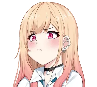 😤 Marin Kitagawa My Dress-Up Darling Anime, chica, sonrojo, puchero, pelo rubio, Marin Kitagawa, My Dress-Up Darling telegram sticker