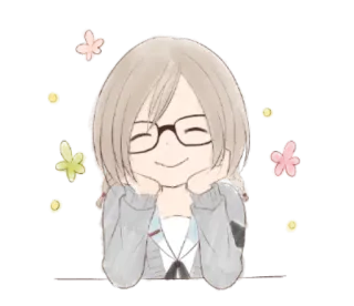 ☺️ аниме, мультфильм, улыбается, девушка, цветы, мило, очки telegram sticker