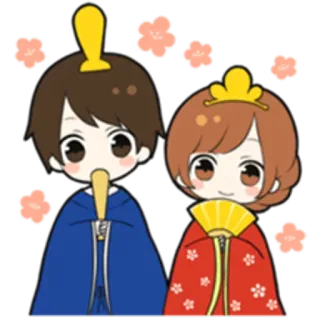 🎎 bonecas, casal, roupas tradicionais, japonês, fofo, animação, desenho animado, arte whatsapp sticker