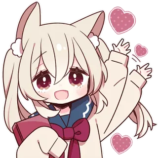 👋 Anime, Nữ mèo, Dễ thương, Trái tim, Đồng phục học sinh, Hoạt hình whatsapp sticker