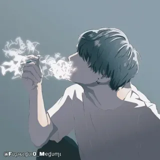 🚬 fumar, cigarrillo, estilo anime, hombre, humo whatsapp sticker