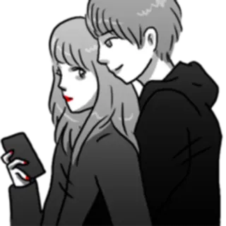 😏 coppia, amore, romanzo, relazione, cartone animato, scala di grigi telegram sticker