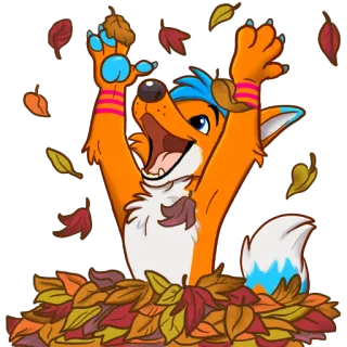 🍂 renard, automne, feuilles, automne, dessin animé, poilu whatsapp sticker