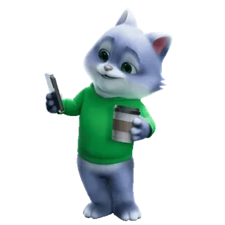 😉 cat, animal, cartoon, cute, coffee, phone telegram sticker