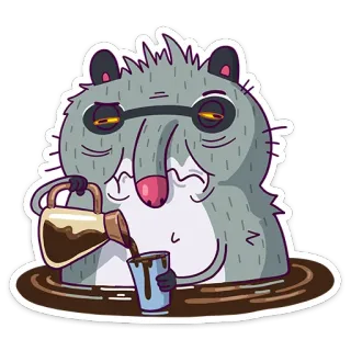 ☕️ binatang, kartun, kopi, lucu, minuman, opossum, lelah, humor telegram sticker